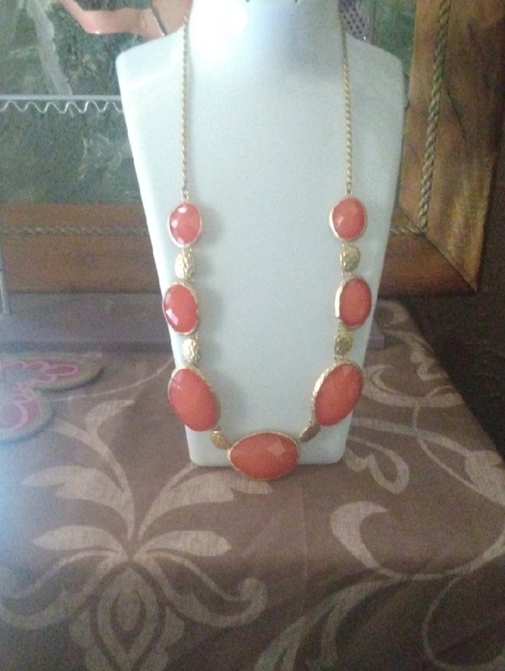Women's Gold-Trim Coral Statement Necklace